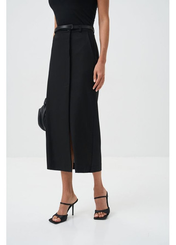 Черная повседневная юбка меди на пуговицах из льна и вискозы (3052) Triko Bakh