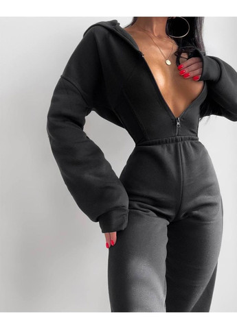 Теплый женский комбинезон с капюшоном. No Brand комбинезон-брюки чёрный кэжуал трехнитка с начесом