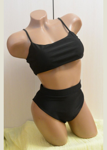 Черный летний женский купальник с завышенной талией. No Brand