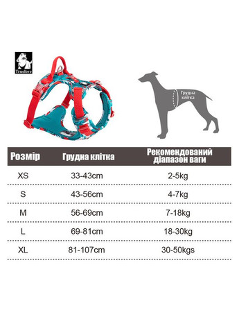 Шлея для собак Tropical, регулируемая светоотражающая нейлоновая шлея, Голубой S (43-56см) Truelove (299915400)