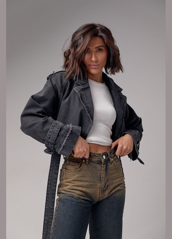 Чорна демісезонна коротка жіноча джинсівка у стилі grunge 3103 Lurex