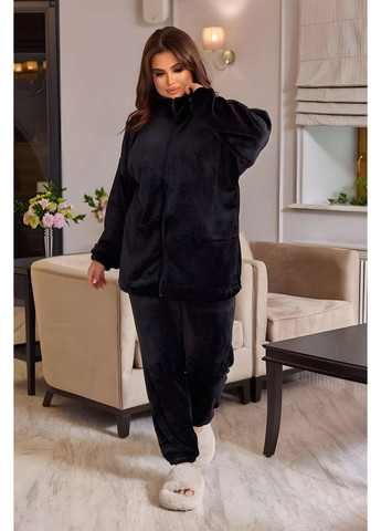 Черная зимняя женская качественная теплая мягкая пижама черная ментолова, теплый домашний костюм кофта и брюки Україна