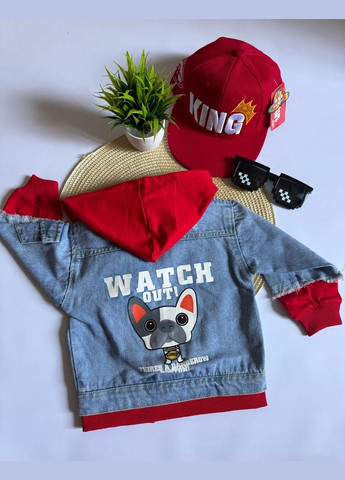 Комбінована демісезонна джинсівка watch out з червоними вставками 10538 No Brand