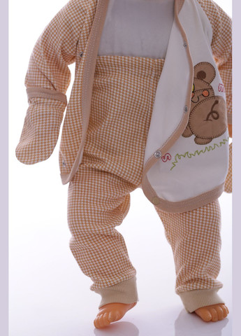 Бежевий демісезонний комплект штани, сорочка, шапочка трикотажний monkey бежевий 56 см (36985) BABYKROHA