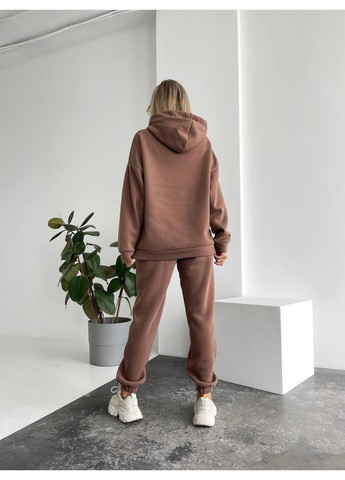 Теплый женский костюм с капюшоном кофейного цвета 29398 No Brand (365960579)