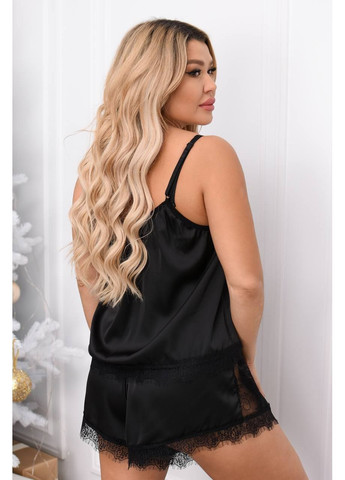 Черная шелковая женская пижама с кружевом Osoblyva