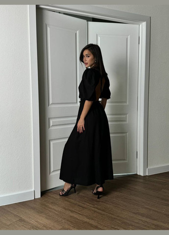 Чорна кежуал легка сукня з льону Adelante однотонна