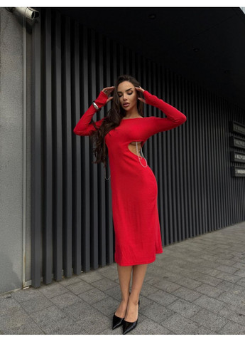 Красное праздничный, откровенный женское платье с открытой линией талии силуэтная Style Point однотонное