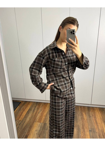 Коричневая всесезон пижама из фланели — замеры в описании рубашка + брюки DK/DL Мода без кордонів
