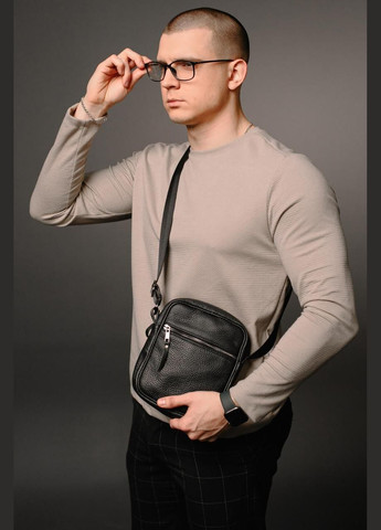 Сумка-мессенджер із натуральної шкіри, сумка через плече чоловіча SKILL Zero (чорна) No Brand (293246975)