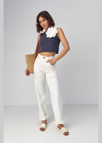 Короткая трикотажная майка-топ с объемным цветком Lurex — 291762026