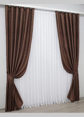 Набір штори для спальні мармурові жакард Коричневий 200x270 см (Е101109B-2) No Brand (306633594)