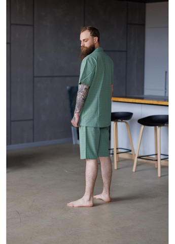 Пижама мужская в клетку вареный хлопок HOMELY SHORT с шортами зеленая Handy Wear (337715536)