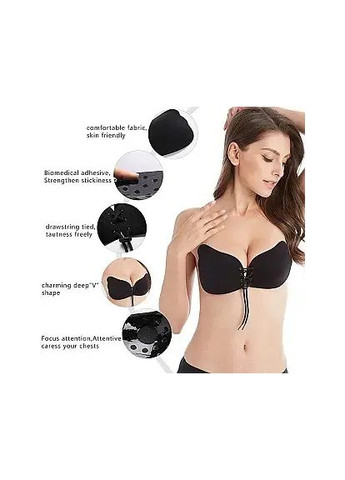 Чёрный невидимка бюст невидимка з ефектом push up, флайбра на шнуровке, бюстгальтер для идеального декольте, лиф самоклейка No Brand силикон