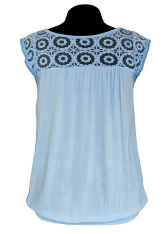 Голубая блузка женская летняя вискозная с коротким рукавом и кружевом голубой free size No Brand