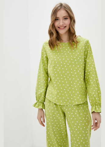 Зеленая всесезон хлопковая пижама с принтом кофта + брюки Silence 030 Apple green