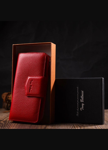 Місткий жіночий гаманець з блоком для карт та документів з натуральної шкіри 21956 Червоний Tony Bellucci (316322210)