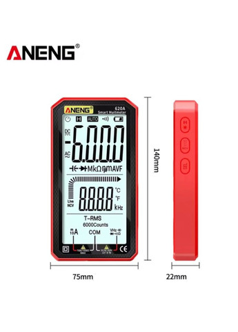 Цифровий мультиметр 620A TrueRMS Автодіапазон 6000 відліків Red Aneng (341324922)