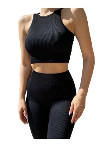 Черные демисезонные леггинсы женские в рубчик спортивные с моделирующим швом сзади плотные leggings rib black s/m черные Giulia