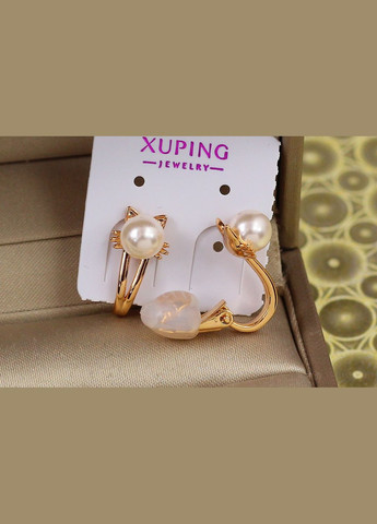 Сережки кліпси котики з перлинами 1.6 см золотисті Xuping Jewelry (316433001)