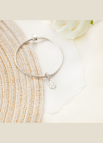 Підвіс срібний вісюлька Тризуб - герб України на браслет з білими фіанітами Каштан (342334932)