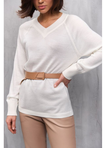 Молочный джемпер с v вырезом 2712 молочный Triko Bakh