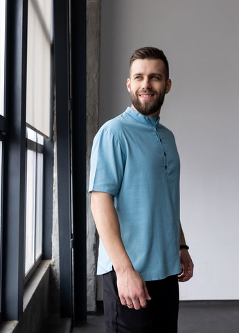 Голубой классическая, кэжуал, повседневный рубашка однотонная MonsterBrand