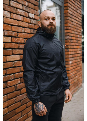 Чорна демісезонна чоловіча ветровка на блискавці з капюшоном підкладка сітка, розмір bd0024 No Brand