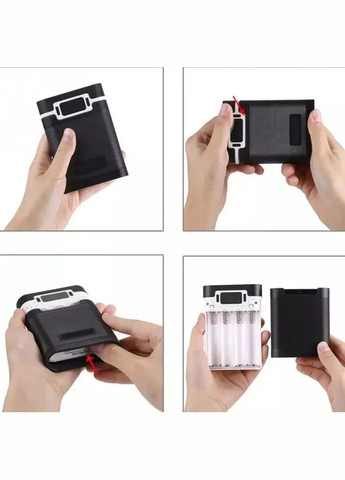 Корпус Bank для аккумуляторов 4x18650 max 12800mA USB Type-C с фонариком Черный (код: 4x18650 Black) Power (325449345)
