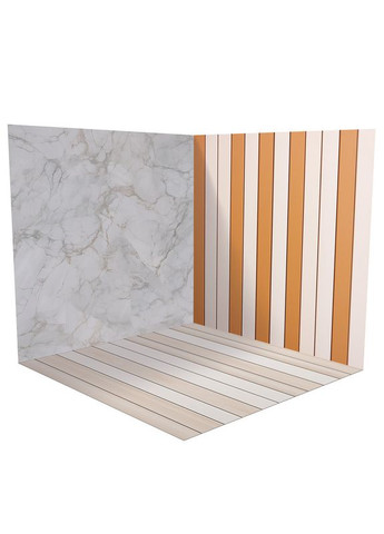 Вініловий фотофон 3D, мармурова стіна і декоративні рейки, підлога світле дерево і біла панель, 80×80 см, №58367 PhotoVinyl (354359354)