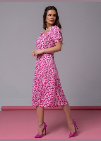 Малинова повсякденний ретро сукня No Brand з квітковим принтом