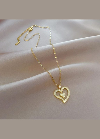 Цепочка с кулоном мед золото классическое двойное сердце кулон в виде двух сердец 2.3 см Liresmina Jewelry (285781014)