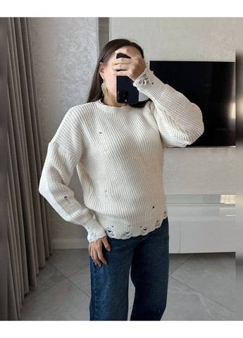 Молочний демісезонний светр жіночий оверсайз пуловер Style Point