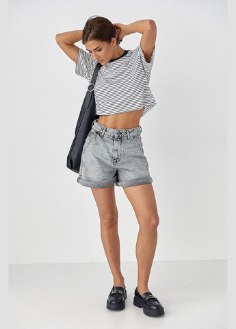 Футболка у смужку вільного крою - жовтий колір Lurex - (340917668)