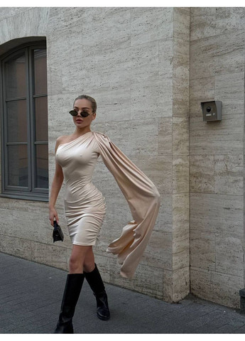 Бежева сукня зі зйомною шалью мікродайвінг No Brand