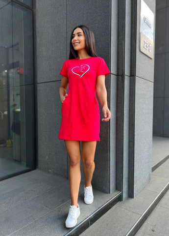 Червона повсякденний сукня-футболка з малюнком сукня-футболка No Brand однотонна