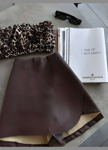 Женская юбка-шорты эко-кожа, кожзаменитель молочные, коричневые, шоколадные Україна (336873472)