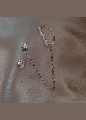 Розкішний комплект каффа в стразах з ланцюжком і сережка-пуссет, 10-804 Fashion Jewelry (338431474)