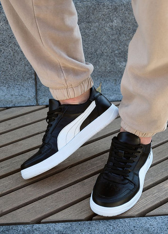 Черные демисезонные мужские кроссовки из натуральной кожи черного цвета 35544 No Brand