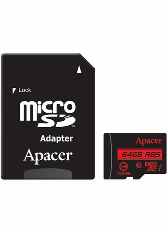Карта пам'яті microSDXC 64GB Class 10 UHSI R-85MB/s +SD-адаптер Apacer (278015897)