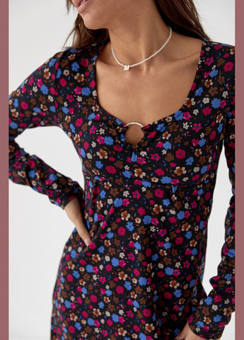 Фуксиновое (цвета Фуксия) повседневный короткое платье с цветочным принтом 2230 Lurex с цветочным принтом