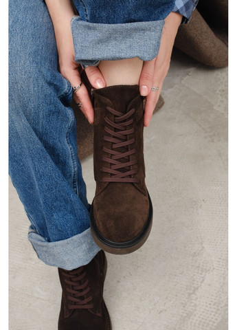 Жіночі демісезонні замшеві черевики шоколадного кольору на шнурках з боковою блискавкою (відшив 3 дні) Paradize (365968719)