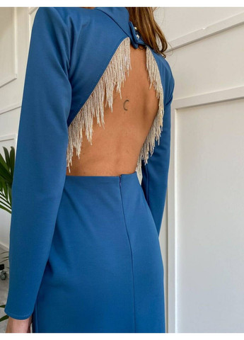 Синя святковий жіноча сукня angel midi з бахромою із бісеру (mil351) milirud