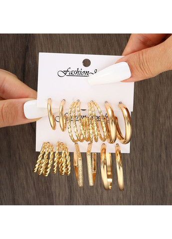 Сережки-напівкільця золотисті набір 12 штук No Brand (372084212)