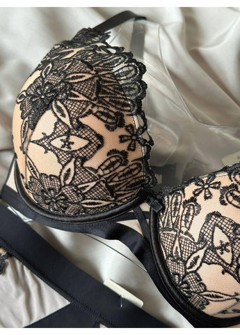 Чорний комплект бюстгальтер push-up + трусики сліпи 2386 чорний Weiyesi