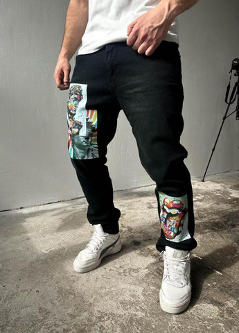 Чорні стильні чоловічі завужені джинси з модним дизайном No Brand (292711916)