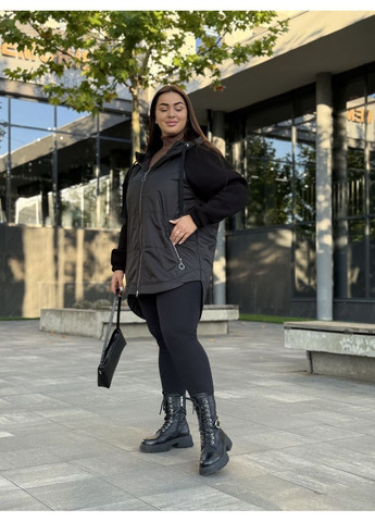 Черная демисезонная женская куртка с капюшоном No Brand