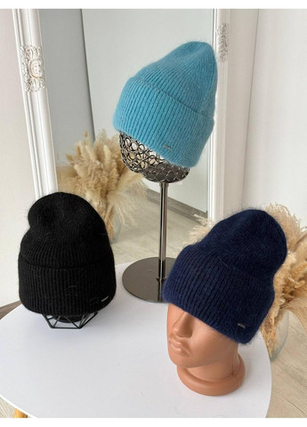 Женская шапка шерстяная с ангорой / Теплая зимняя шапка с отворотом / Женская шапка мягкая вязаная No Brand (366571856)