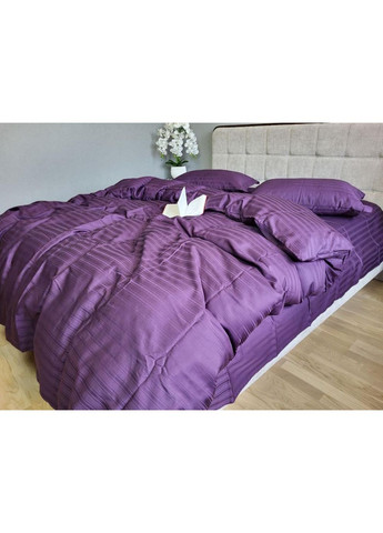 Постільна білизна з резинкою Мульти страйп сатин сливовий, PREMIUM Евро розмір, наволочки 70/70 No Brand (363190047)