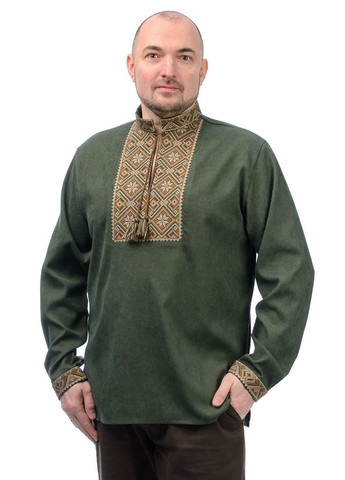 мужская вышиванка из микро-вельвета (хаки) Golfstream прямой вельвет (316714529)